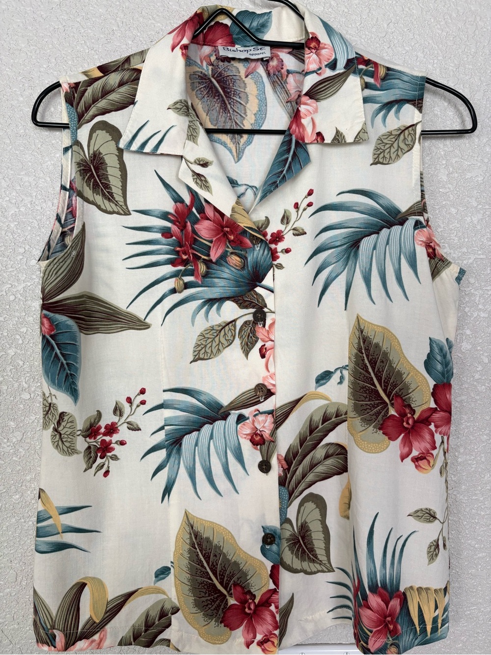 Bishop St Vintage Hawaiian Button-Front Sleeveless Shirt - Small